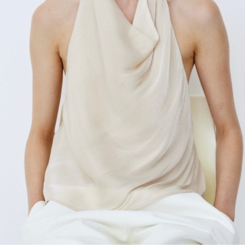 Cream Shell Drape Halter Top